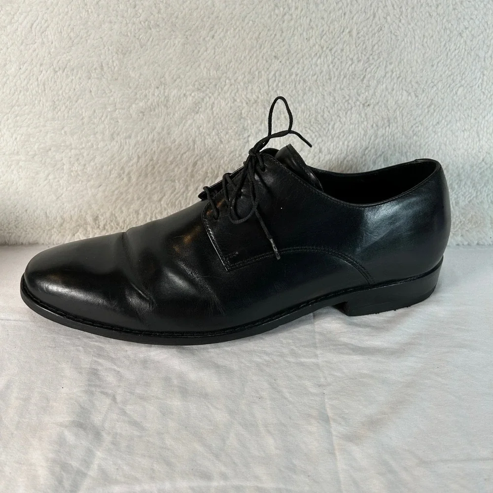 Cole Haan Mens Black Leather Plain Toe Derby Dress Shoes C08894 Size 10.5 M